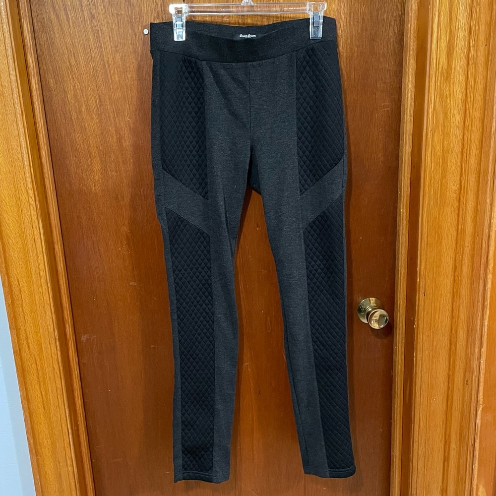 Grey and black quilted moto style leggings from ModCloth